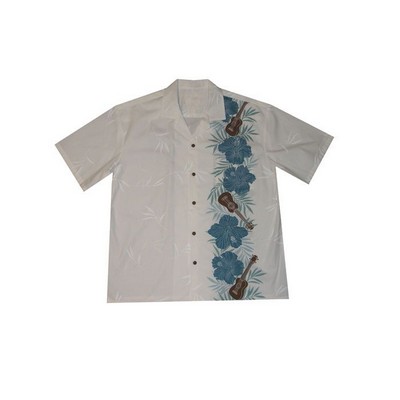 Men's / Unisex Blue Hawaiian Tropical Vertical Border Print Cotton Shirt