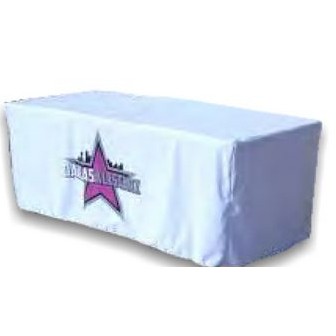 6ft White Fitted Table Cover w/ front Logo- (6'x30"x29")