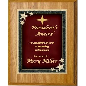 Oak Plaque 7" x 9" - Red/Gold Starburst Plate