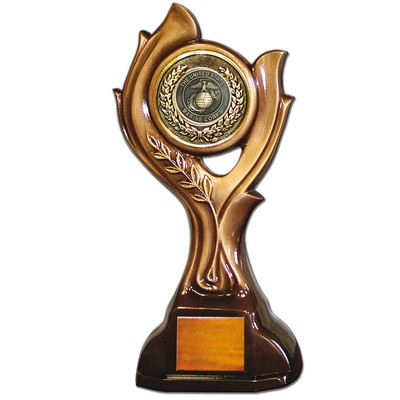Stock 15" Victory Trophy- With 2" US Marine Corp Medallion and Engraving Plate