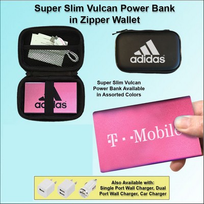 Super Slim Vulcan Power Bank Zipper Wallet Gift Set 4000 mAh - Pink No Extra Tariff