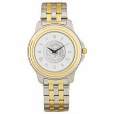 Men's Round Silver/Gold Wristwatch W/ Silver Dial