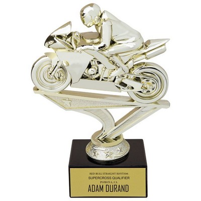 6" Racing Motorcycle Gold Figure Trophy w/Black Base