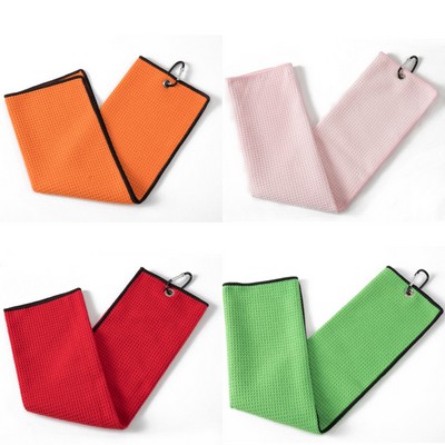 16x26" Microfiber Waffle Golf Towel W/ Carabiner