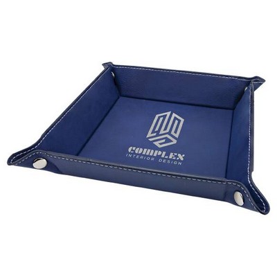 Snap Up Tray, Blue Faux Leather, 6 x 6"