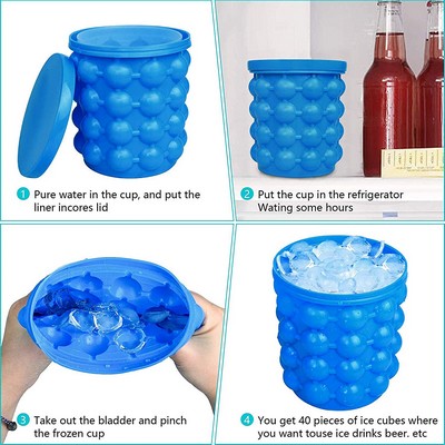 2-in-1 Ice Cube Mold Trays w/Silicone Ice Bucket