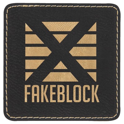 3" Square Patches, Black/Gold Laserable Leatherette