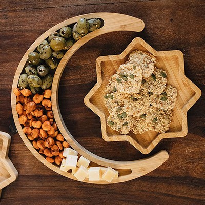 Creative Starry Moon Food Plate Set Solid Wood Dried Fruit Snacks Irregular Moon Bamboo Tray