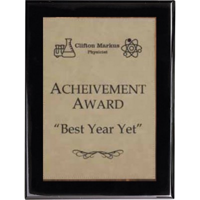 Ebony Piano Finish Plaque with Light Brown Faux Leather Plate, 7 x 9"