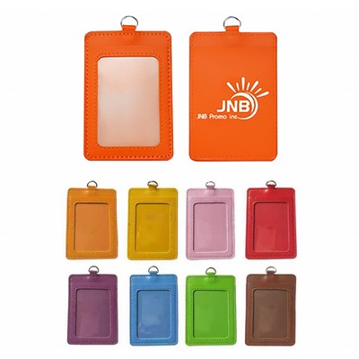 PU Vertical Work Business Name Tag Leather ID Badge Card Holder