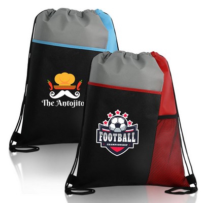Tri-Colored Mesh Pocket Drawstring Backpack