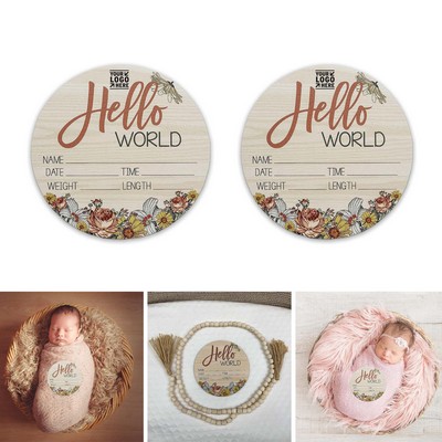 New Mom Gift with 6" Birch Wood Floral Design Newborn Baby Birth Stat Sign