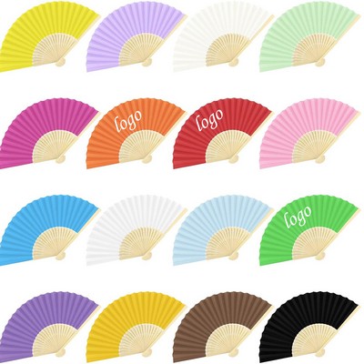 9" Eco-Friendly Full-color Folding Bamboo Silk Fabric Hand Held Fan