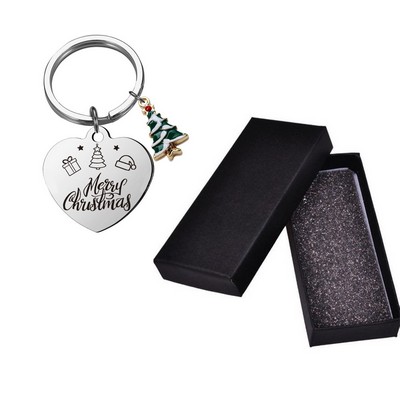 Heart Shape Keychain Christmas Tree Charm With Gift Box Package