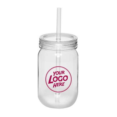 Plastic Mason Jars with Straw 24 oz