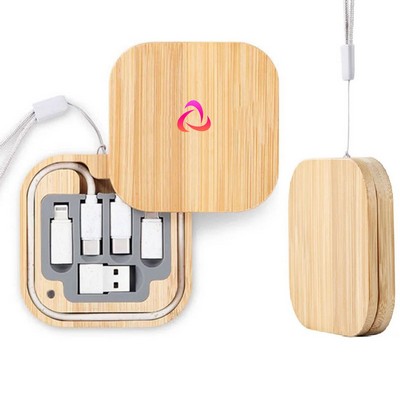 Square Bamboo Multifunction Data Cable Storage Box