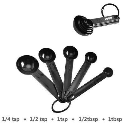 Versatile 5 In 1 Black Measuring Spoon Set With Clear Volume Markings