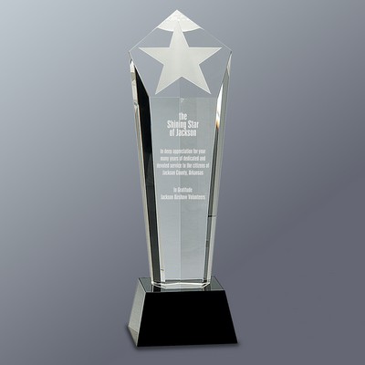 Crystal Frosted Star Column on Black Base, Large (11-3/4"H)