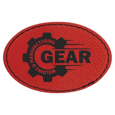 3" x 2" Oval Red Leatherette Patch with Adhesive