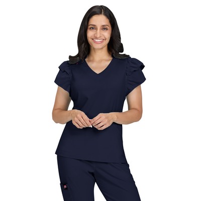 koi - Betsey Johnson - Women's Two-Pocket Ruffle Sleeve and Ruffle Collar Clary Top