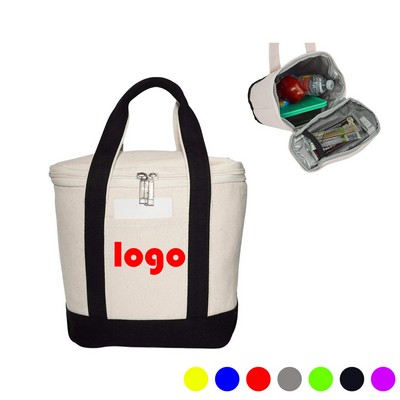 Insulated Cotton Lunch Tote Bag With Thermal Lining