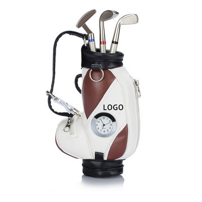 Desktop Mini Golf Bag Pen Holder W/ Clock
