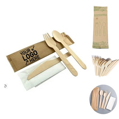 Eco-Friendly Disposable Wooden Utensils 4-Piece Set