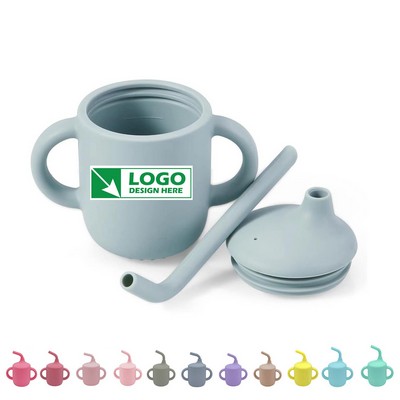Tiny Silicone Drinking Training Cup with Handles & Straw