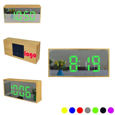 Bamboo Multifunction Mirror Led Clock
