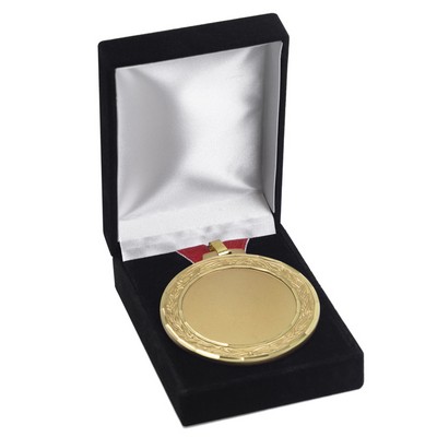 Black Velour Hinge Presentation Box (3 5/8" x 4 1/2" x 1 1/4") - Holds up to 2 7/8" Medal