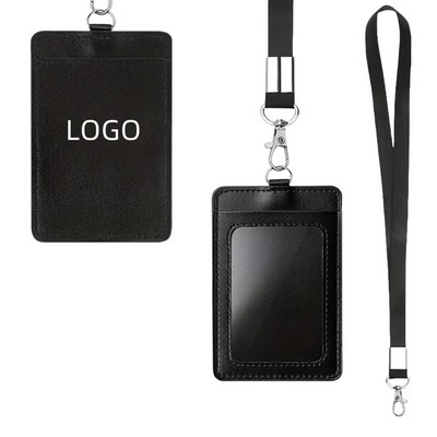 Lanyard And PU Leather Card Holder