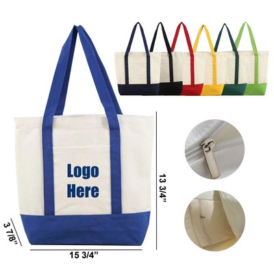 12 Oz Canvas Zipper Tote Bag With An External Pocket