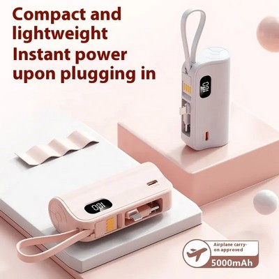 5000mah 2 in 1 Pocket Keychain Capsule Power Bank with Built in Cable