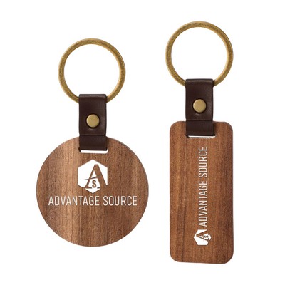 Custom Wood Keyring with Leather Strap