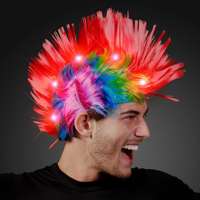 Punk Rock Mohawk Wig with Blinking Red LED - BLANK