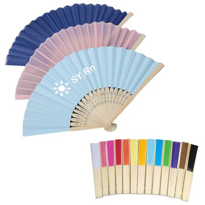 Paper Folding Fan With Bamboo Handle