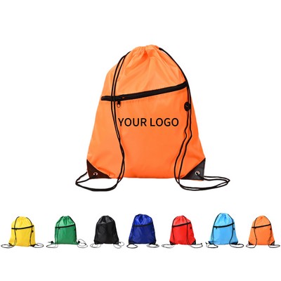 210D Polyester Drawstring Backpack With Zipper Pocket