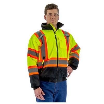 Majestic 75-1315 Hi Viz Waterproof Jacket w/ DOT Striping, Quilted Liner, ANSI 3