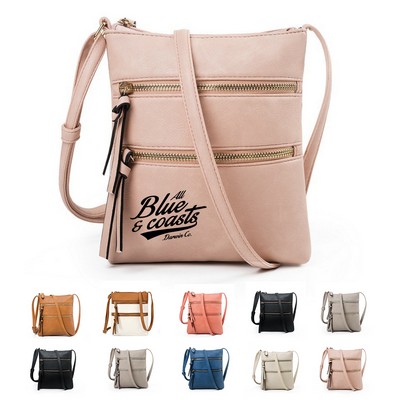 Vegan Leather Shoulder Bag with Dual Zip