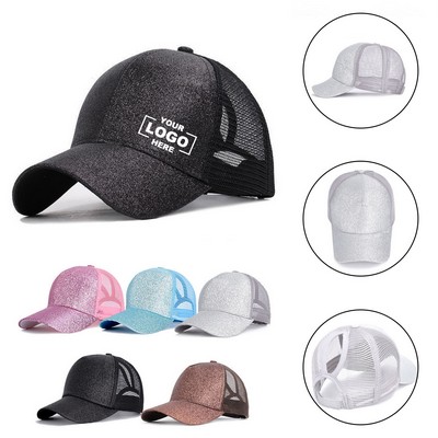 Glitter Ponytail Basball Trucker Cap