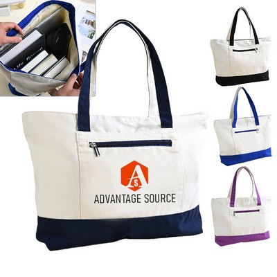 14 Oz. Heavy Cotton Canvas Two Tonezippered Tote Bag