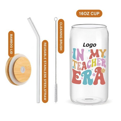 16 oz Borosilicate Glass Mason Tumbler with Straw and Lid