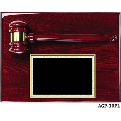 Rosewood Piano Finish Gavel Plaque with Matching Gavel with Black Brass Plate , 9"x12"