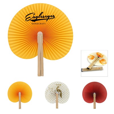 Round Wooden Handle Folding Paper Hand Fan