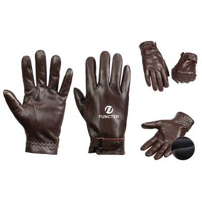 Men's Genuine Leather Sheepskin Winter Thermal Gloves with Plush Lining