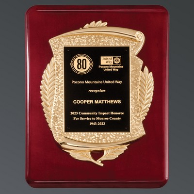 Rosewood Piano Finish Gold Scroll with Florentine Background & Black Brass Plate, 11"x15"