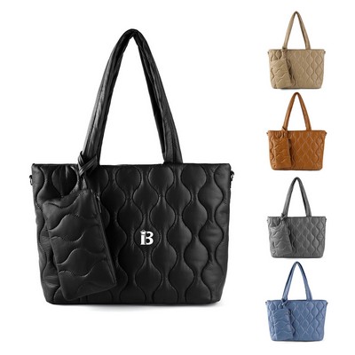PU Puffer Tote Bag with zipper for Women