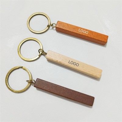 Rectangular Beech Wood Keychain Wooden Key Ring Tag Pendant