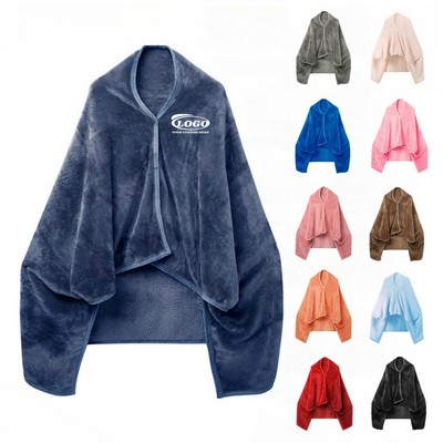 Multifunction Flannel Shawl Blanket Wearable Adult Poncho Blanket