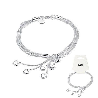 925 Sterling Silver Five-Line Chain with Five-Heart Bracelet